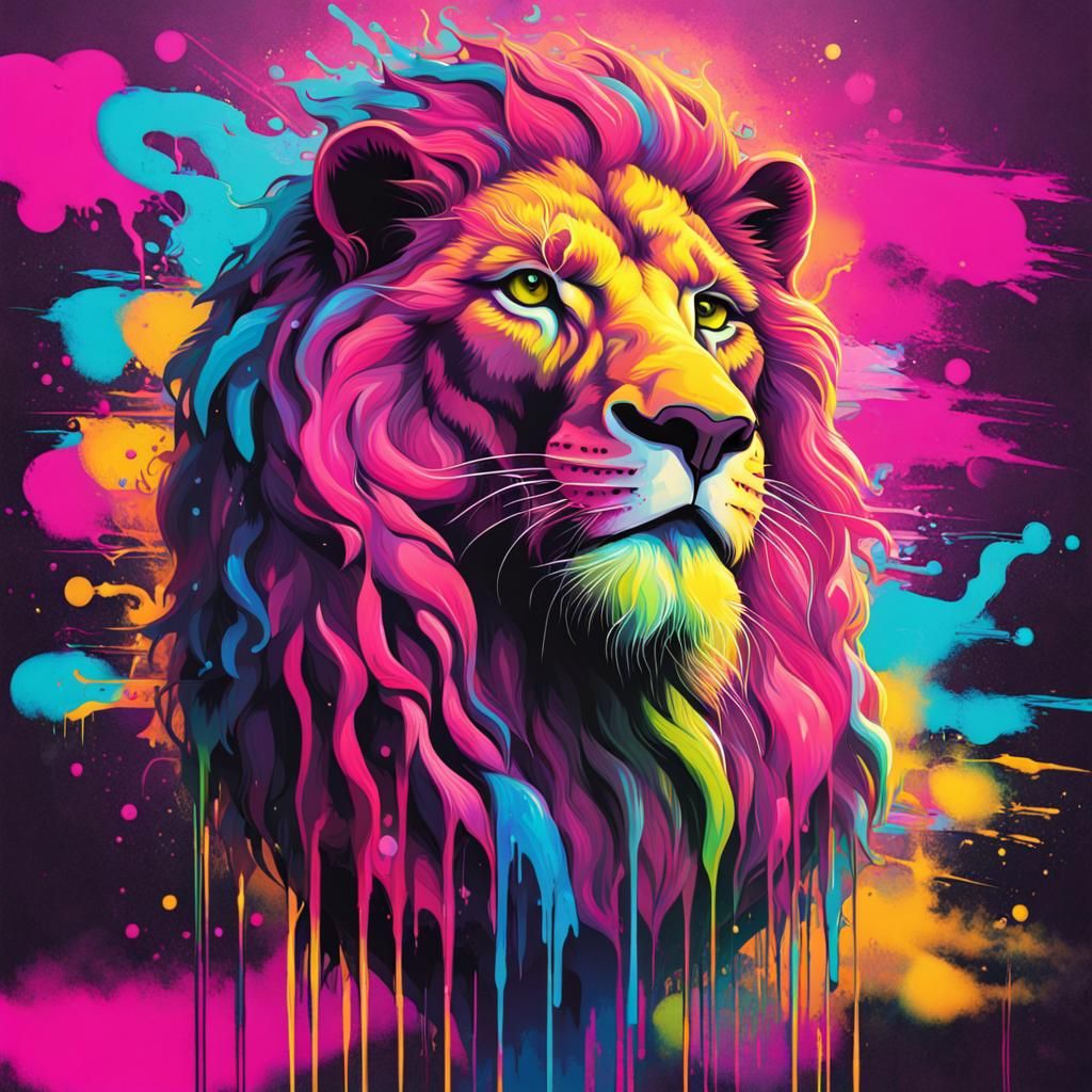 Synthwave Lion Jesus Graffiti Art