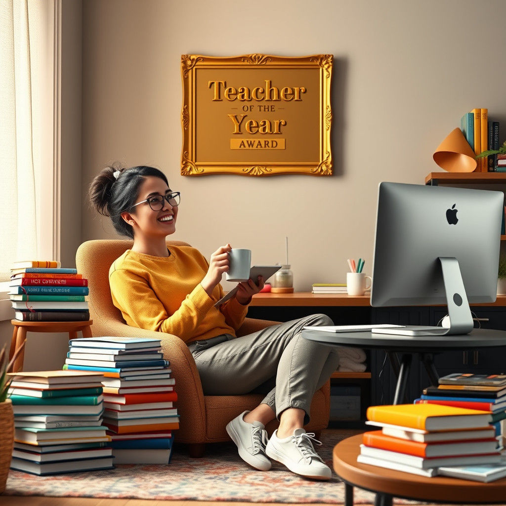 Teacher Conducts Virtual Class in Modern Workspace