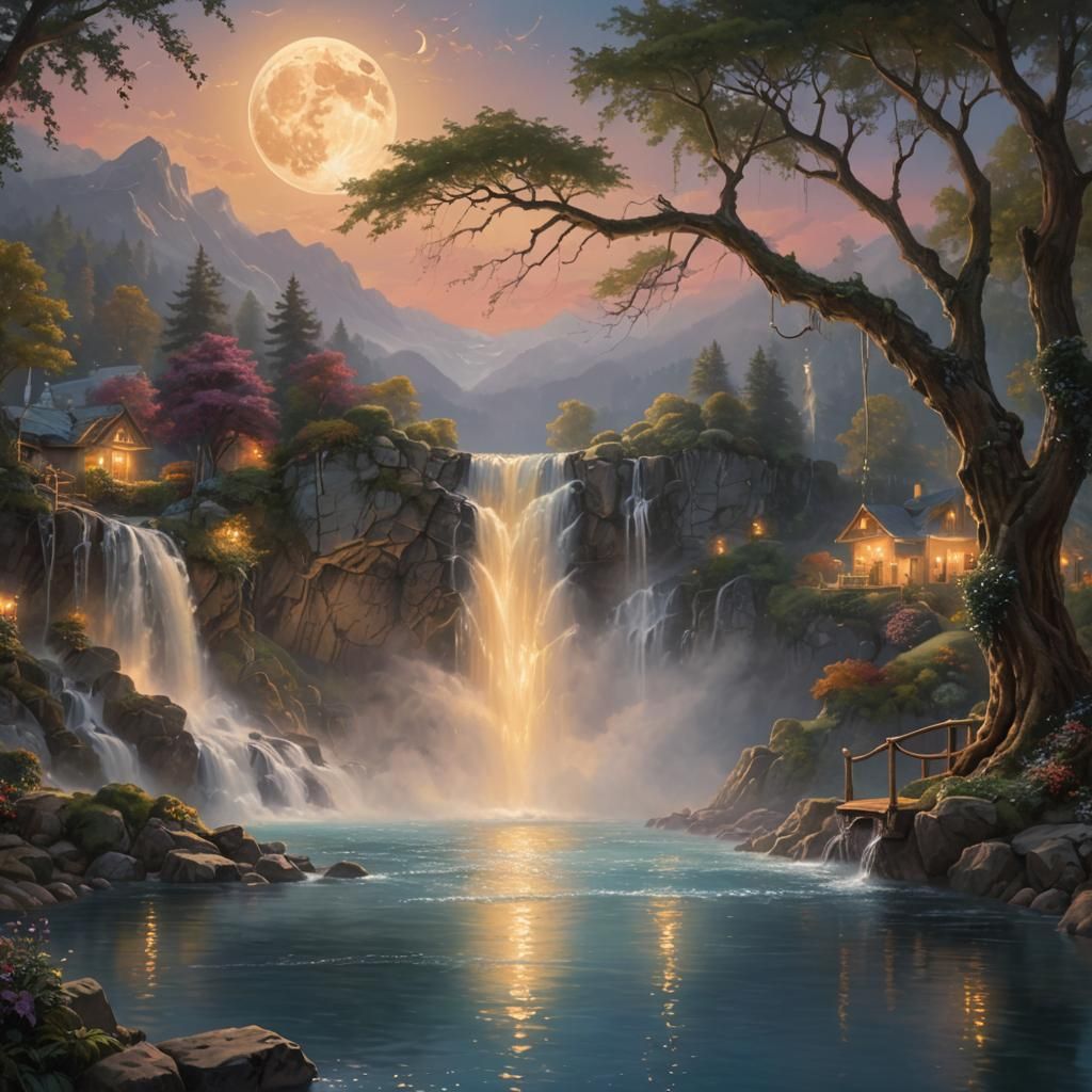 Magical Waterfall Swing in Golden Hour Light