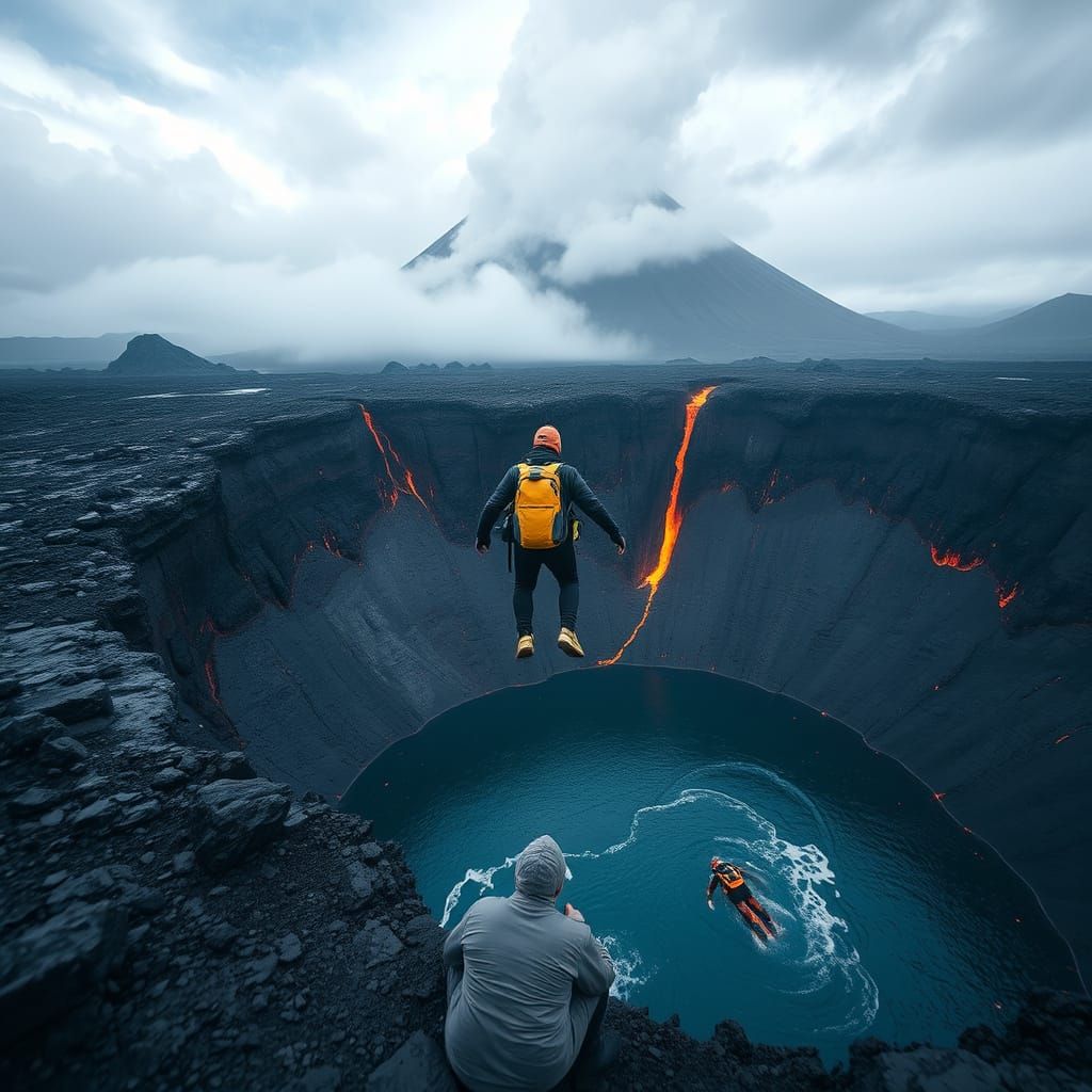 Lava Diver Ready to Jump into Volcano