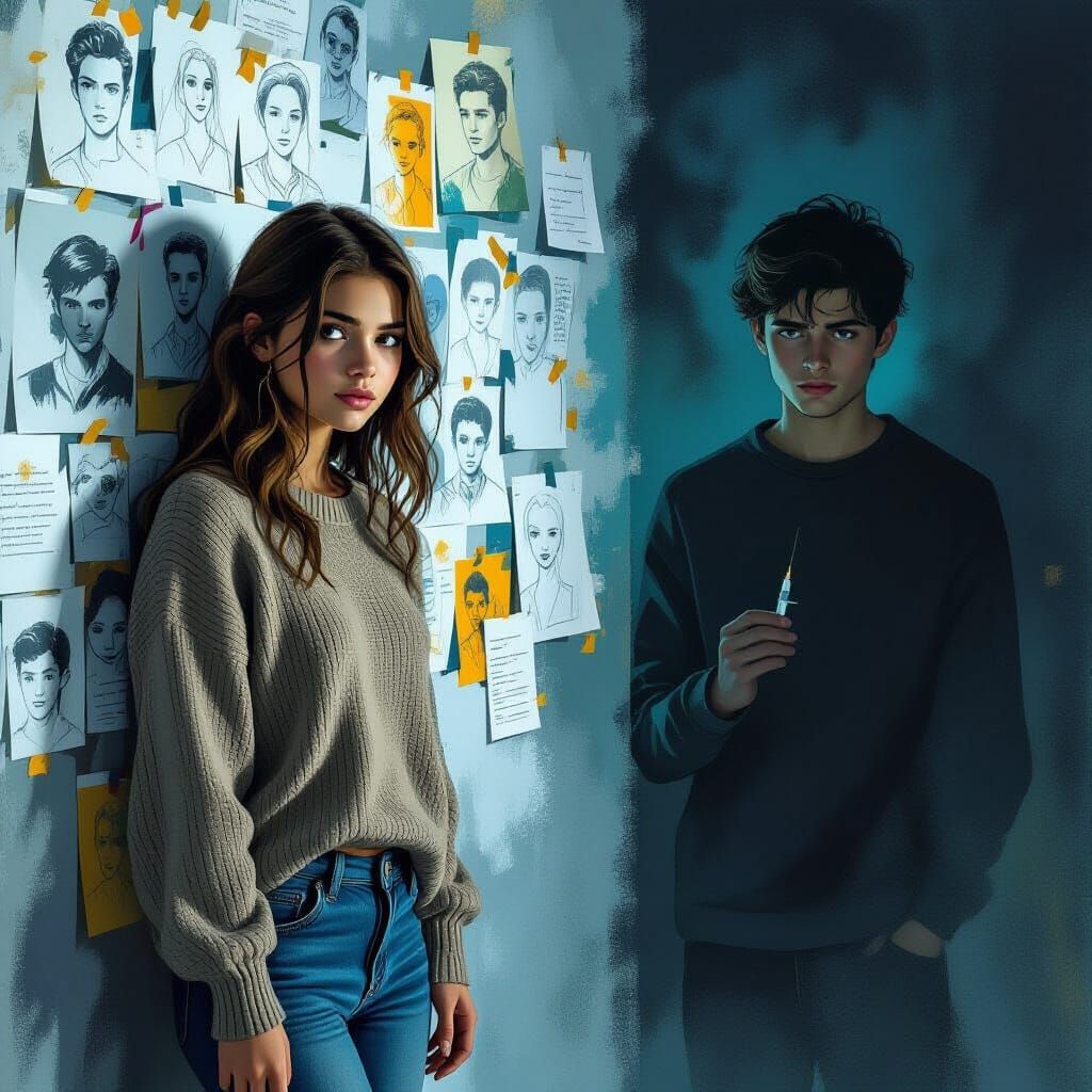 Confused Teenager and Mysterious Sketches: Moody Digital Art