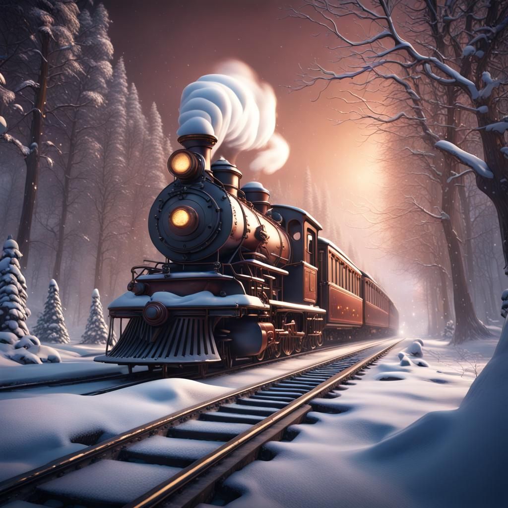 Christmas Train in Winter Wonderland: Fantasy Art