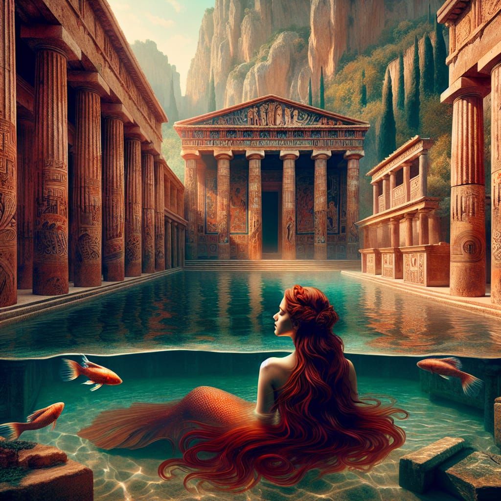 Woman Bathes in Greek Temple: Romantic Art