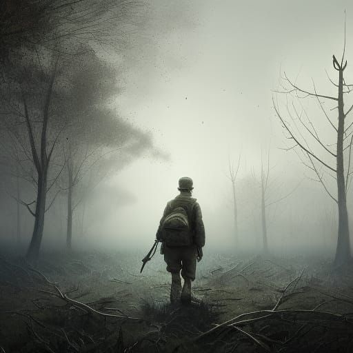 Lost Soldier in Fog: Dark Fantasy Concept Art