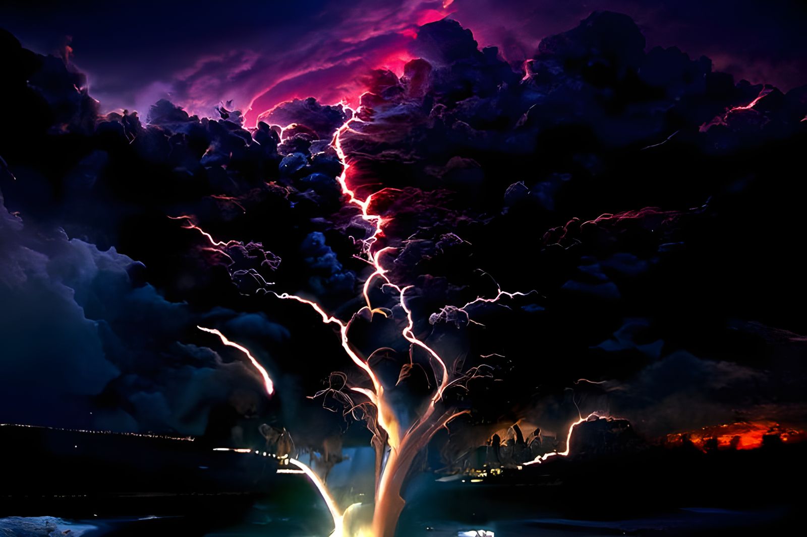 Psychedelic Lightning Storm: A Hyperdetailed Landscape