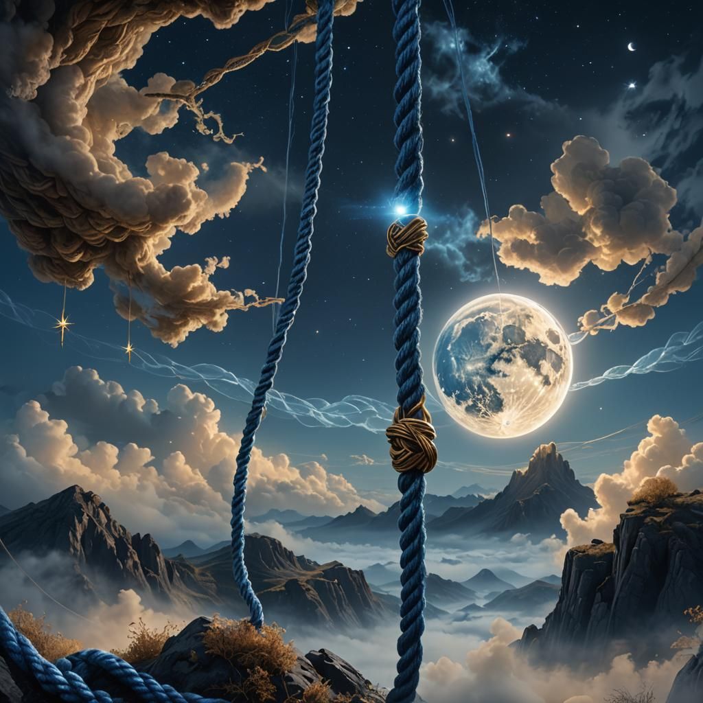 Luminous Rope Bridge to the Sky in Matte Painting