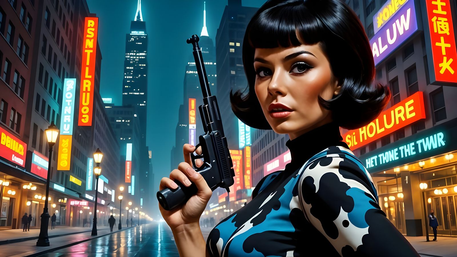 Mysterious Femme Fatale in 1960s Mod Style