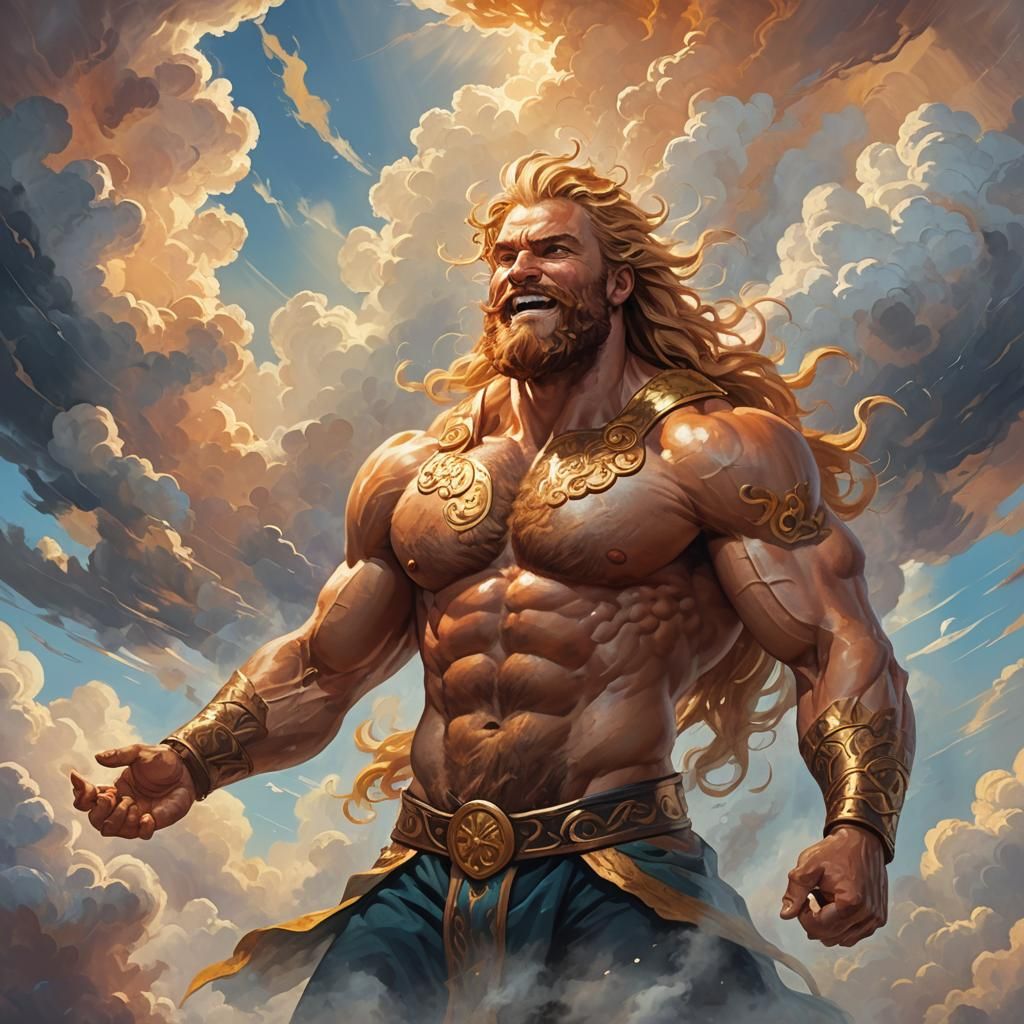 Joyful God Triumphant in Golden Light, Oil Painting