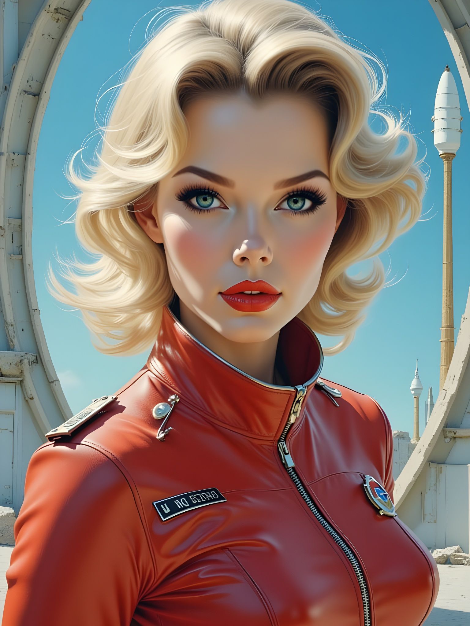 1950s Pin-Up Space Soldier in Painterly Style