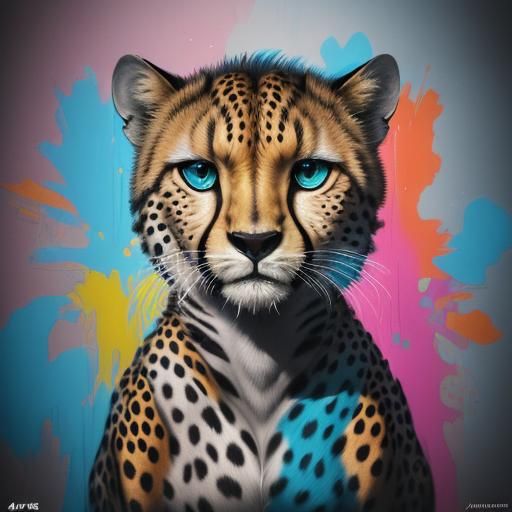 Cheetah Print in Blue and Silver Graffiti Art
