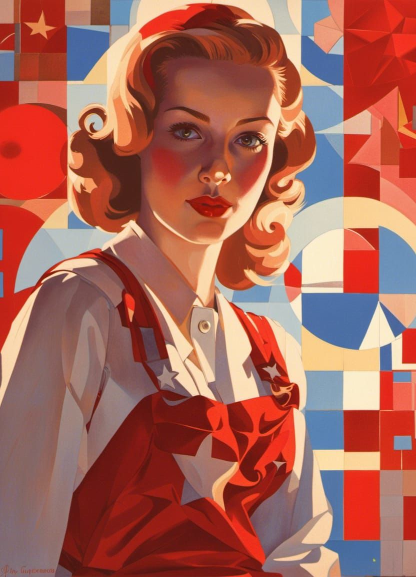 Woman Glowing in Red: Abstract Geometric Art