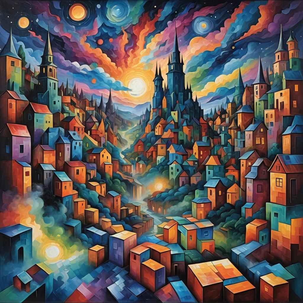Surreal Cubist Dreamscape in Hyperrealistic Style