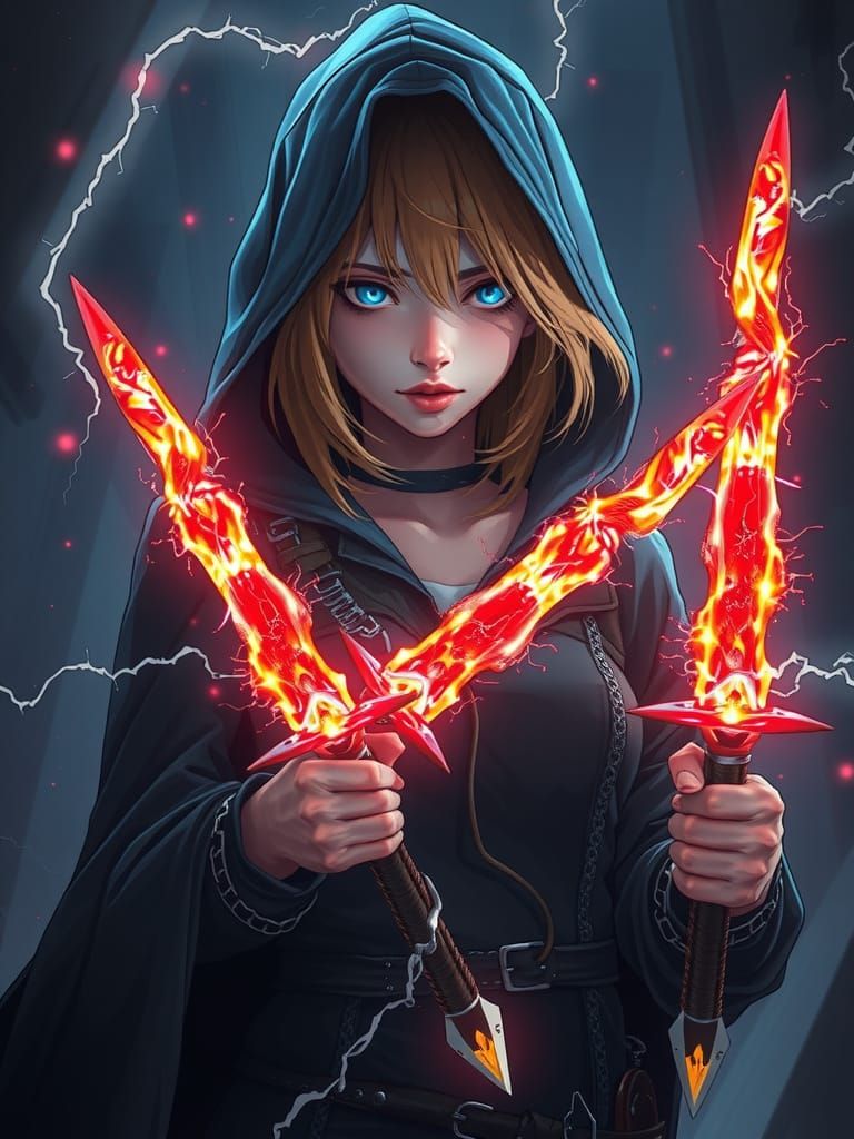 Anime Assassin Girl Radiating Electrical Energy