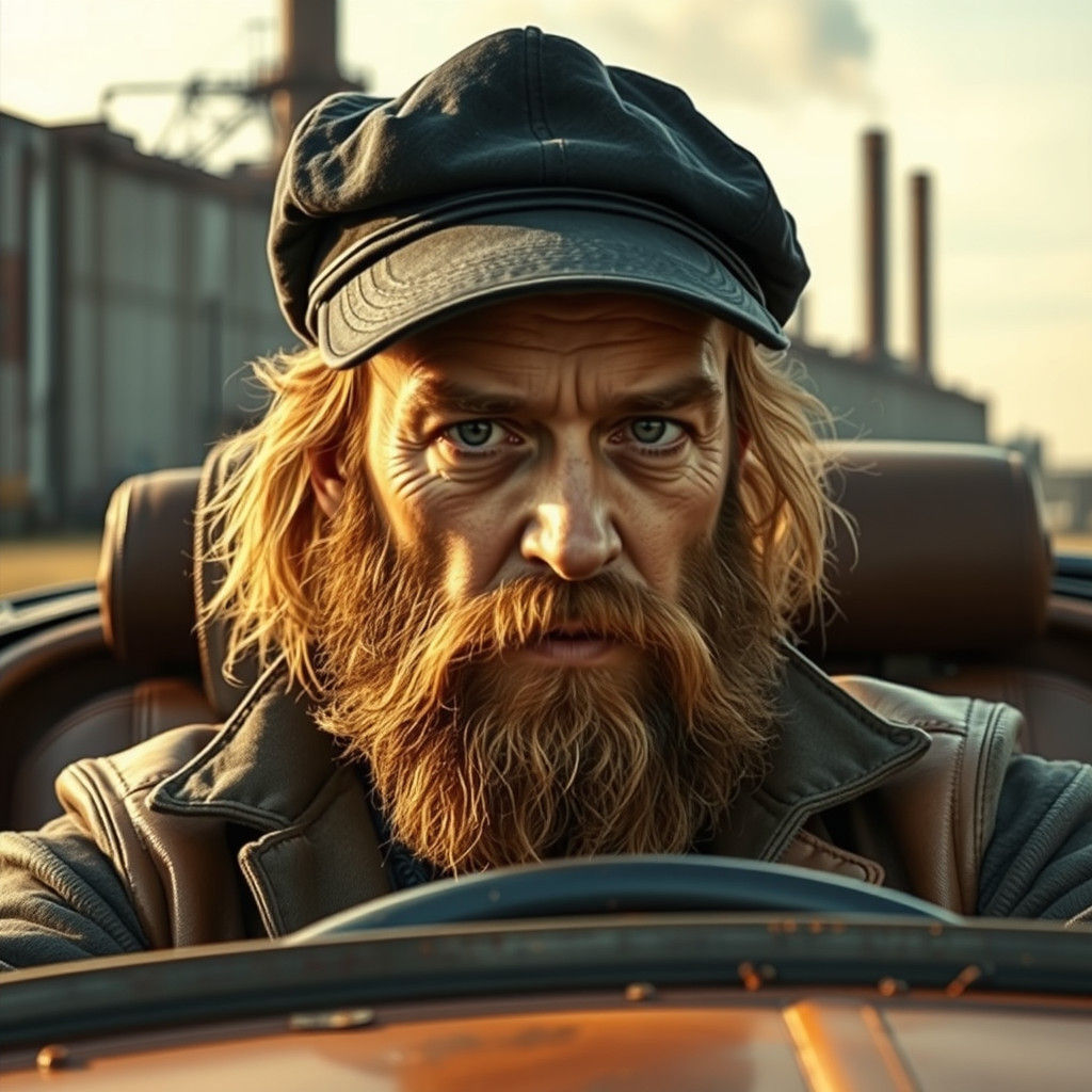 Bearded Man in Car, Rembrandt-Inspired Portrait