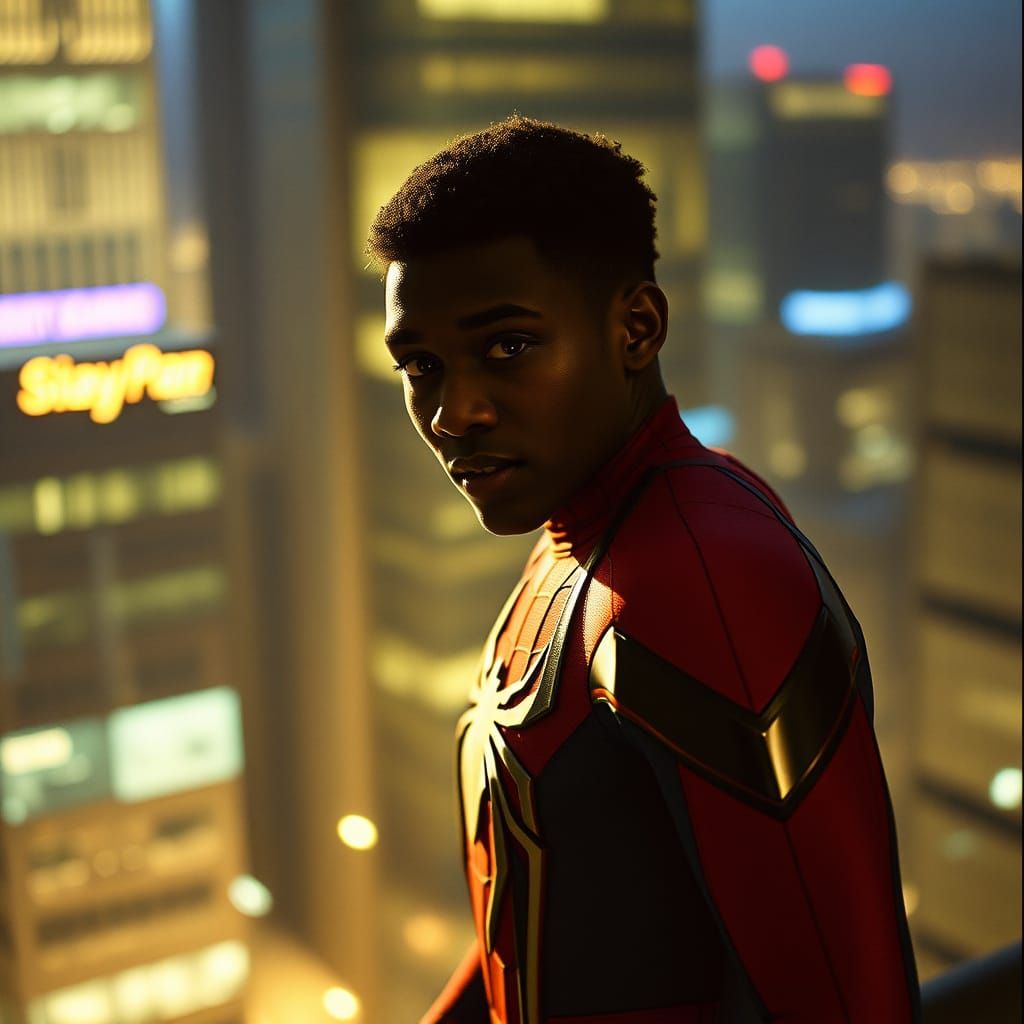 Miles Morales as Spider-Man: Cinematic Film Still