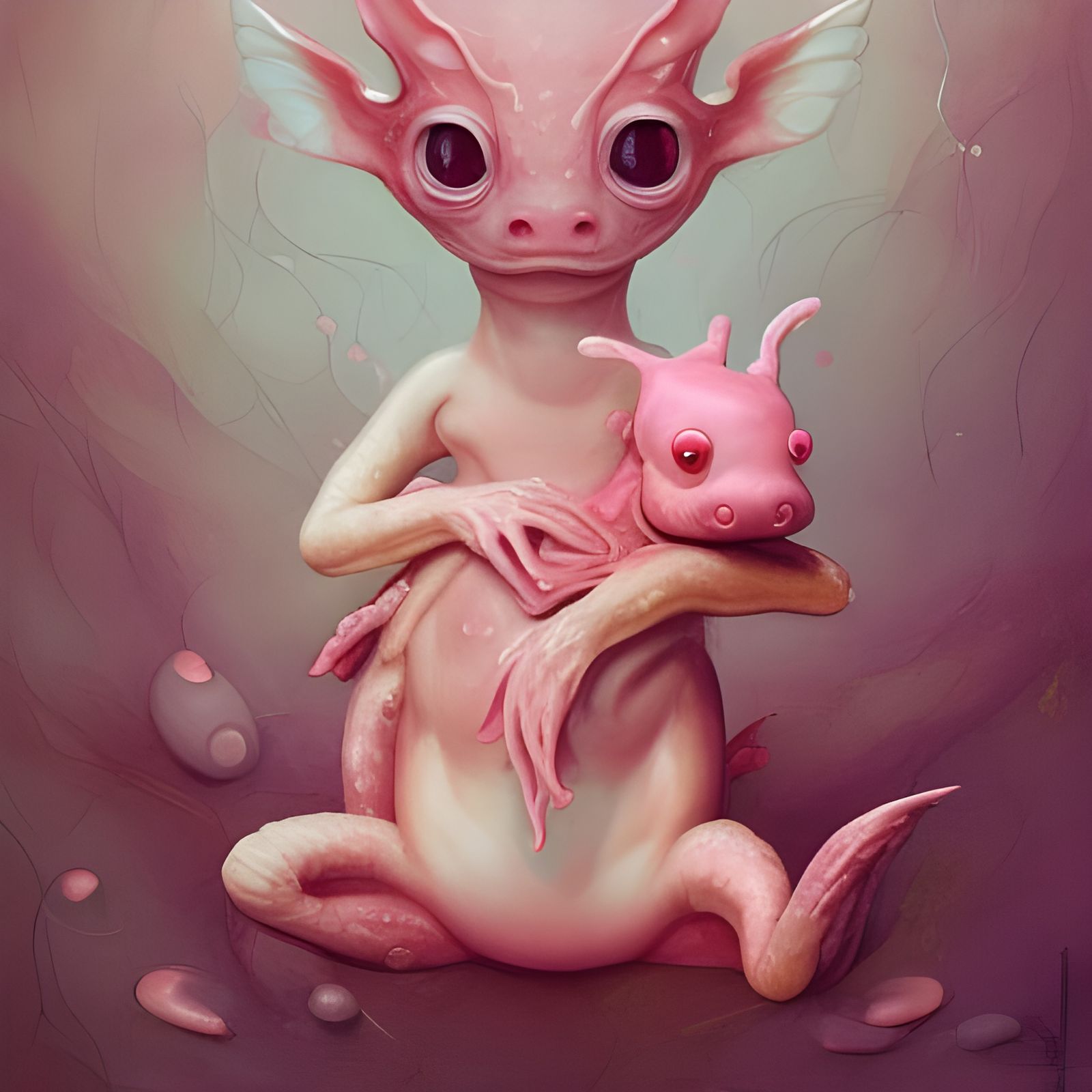 Axolotl hybrid with baby