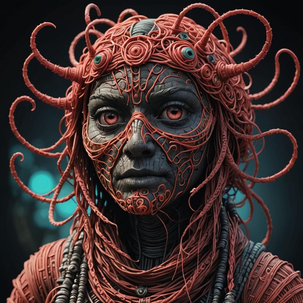 Yarny Maggot Girl in Beeple Style