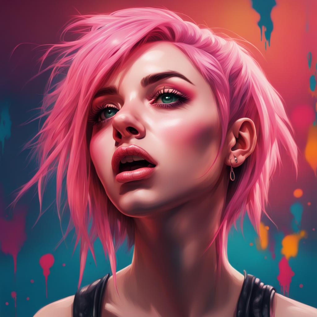 Hyperrealistic Emo Girl Portrait with Pink Hair