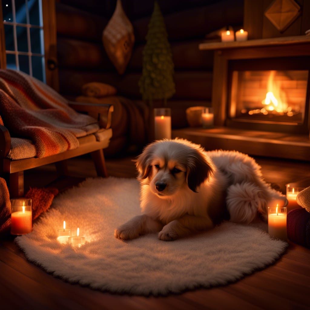 Cozy Winter Cabin Interior at Night