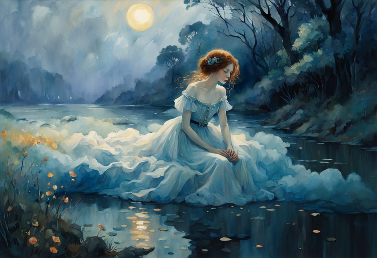 Ethereal Watercolor Abstract Painting in Klimt Style