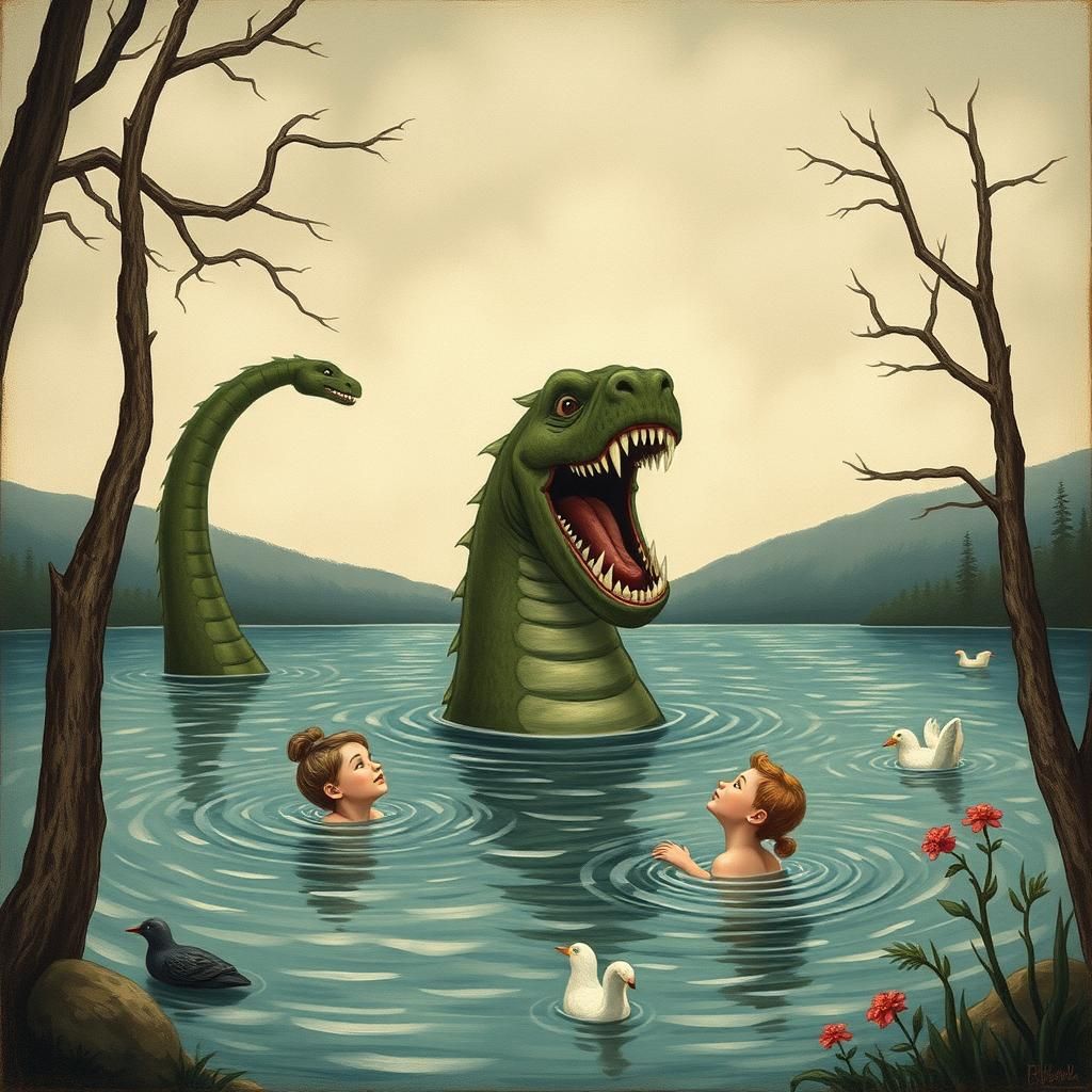 Loch Ness Monster Devours Poetesses: A Whimsical Scene