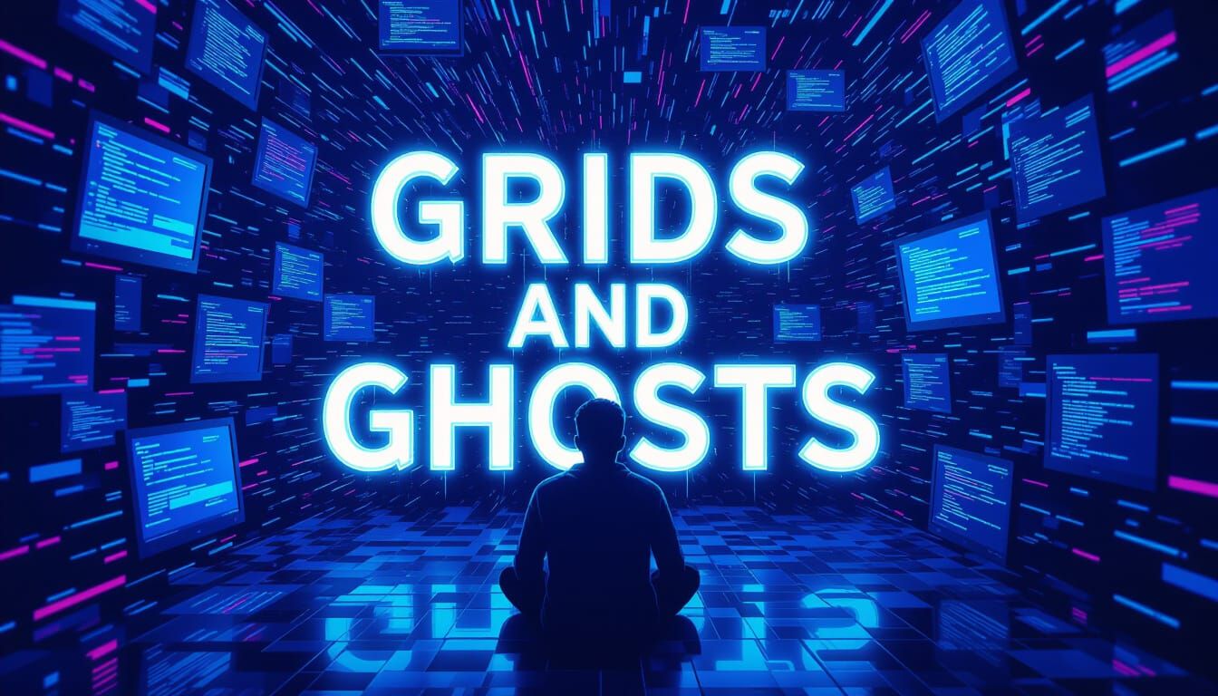 Grids and Ghosts in Cyberpunk Vaporwave Style