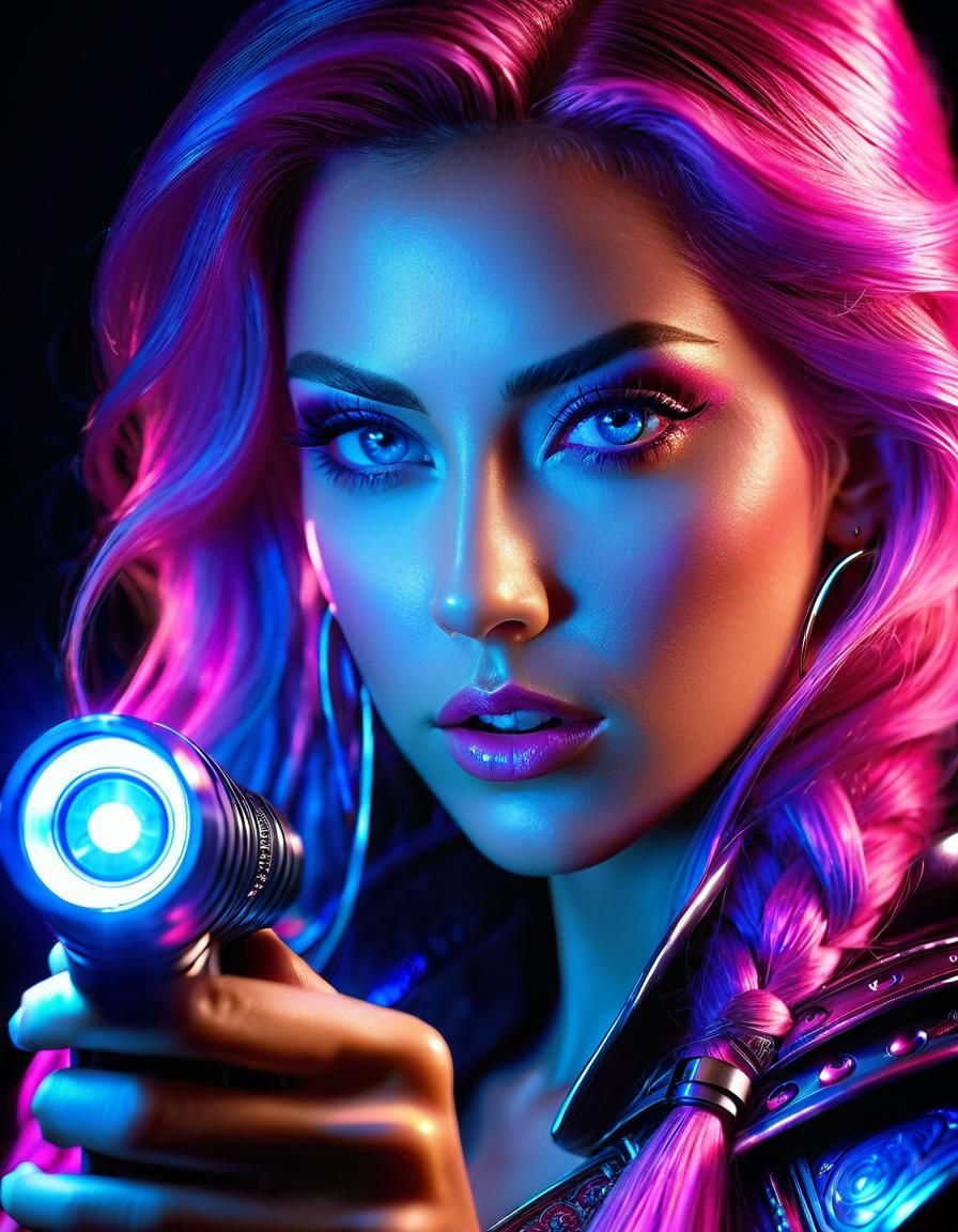 UV Flashlight Portrait in Photorealistic Anime Style