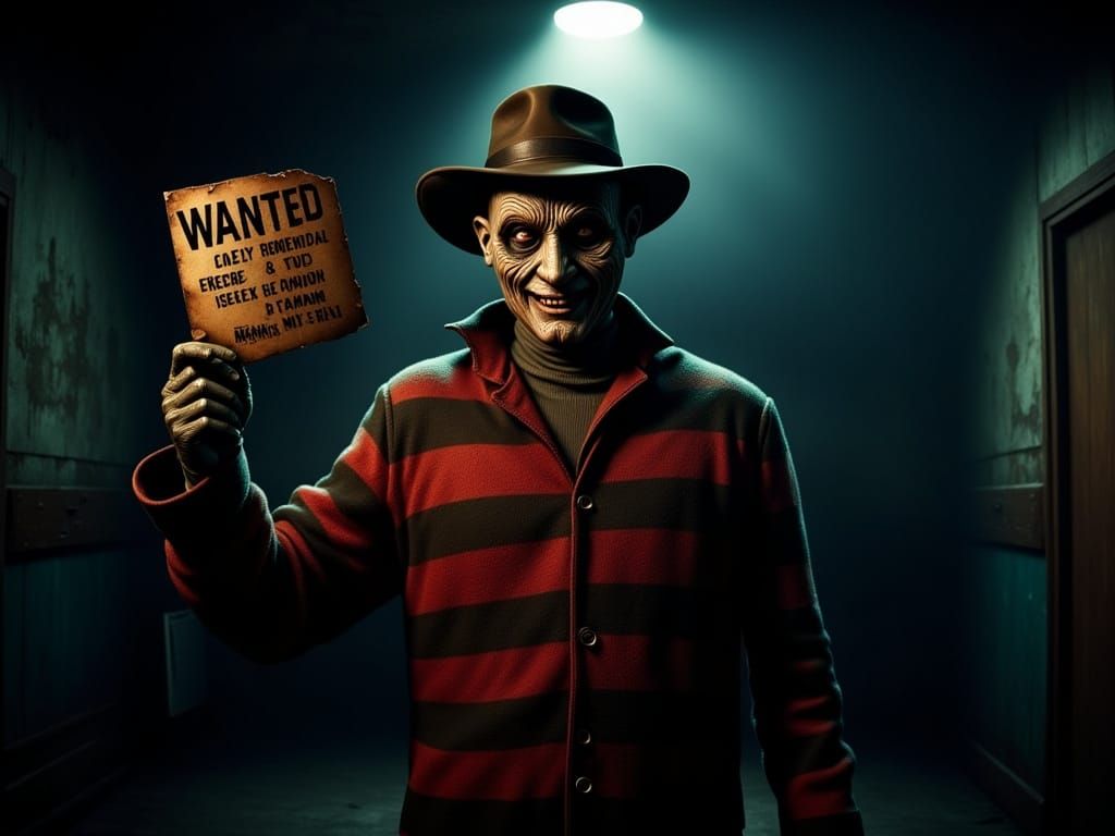 Freddy Krueger in Police Lineup, Wanted Sign, Moody Spotligh...