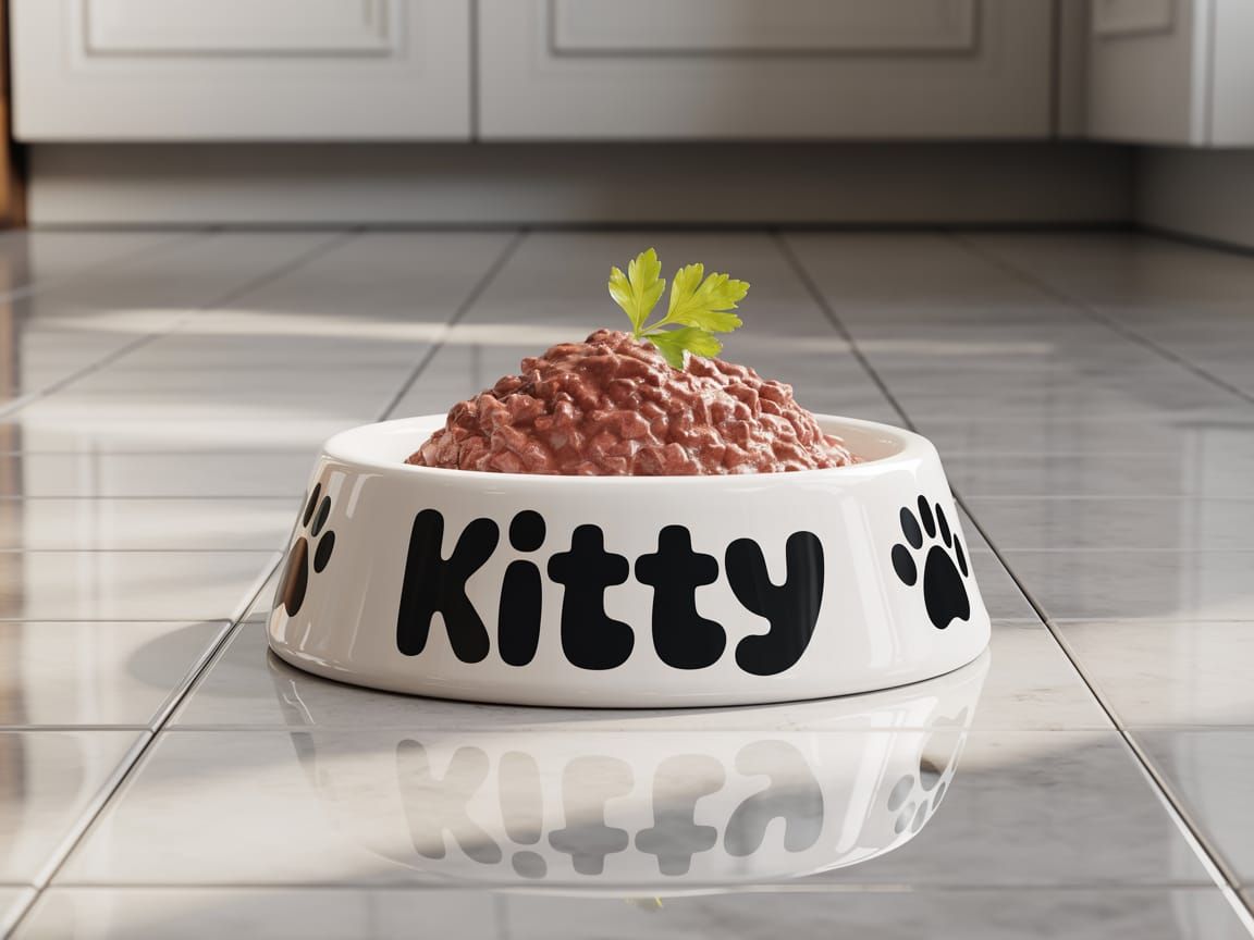 Professional Cat Food Bowl Photo with Parsley Garnish