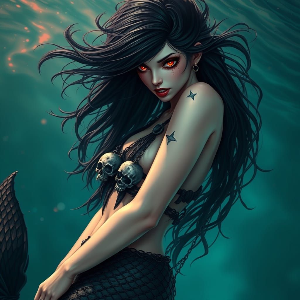 Ethereal Emo Mermaid with Dark Ocean Secrets