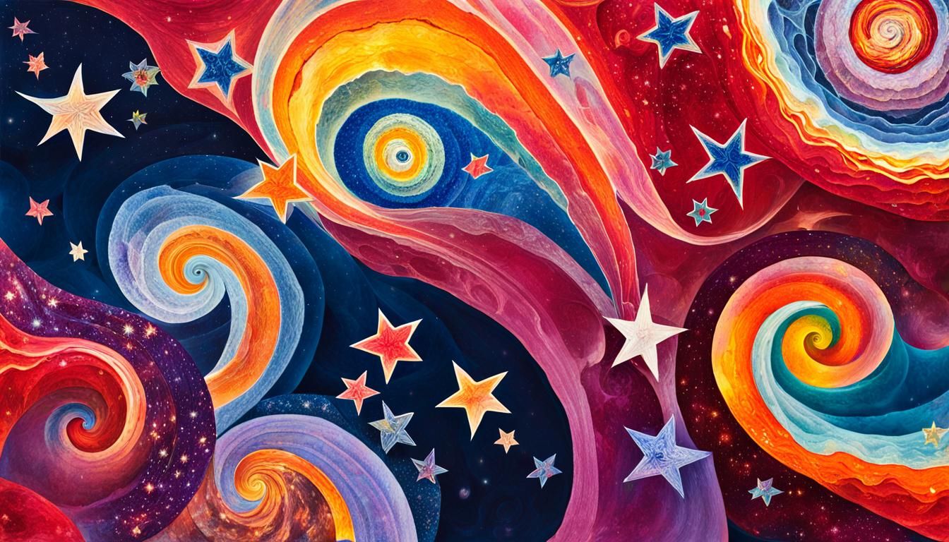 Iridescent Stars in Abstract Expressionism Style