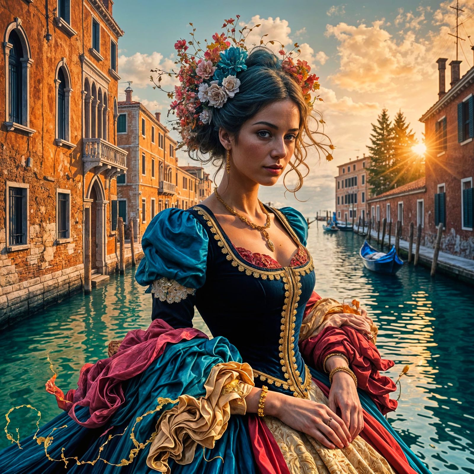 Venetian Woman in Alcohol Ink Art Style