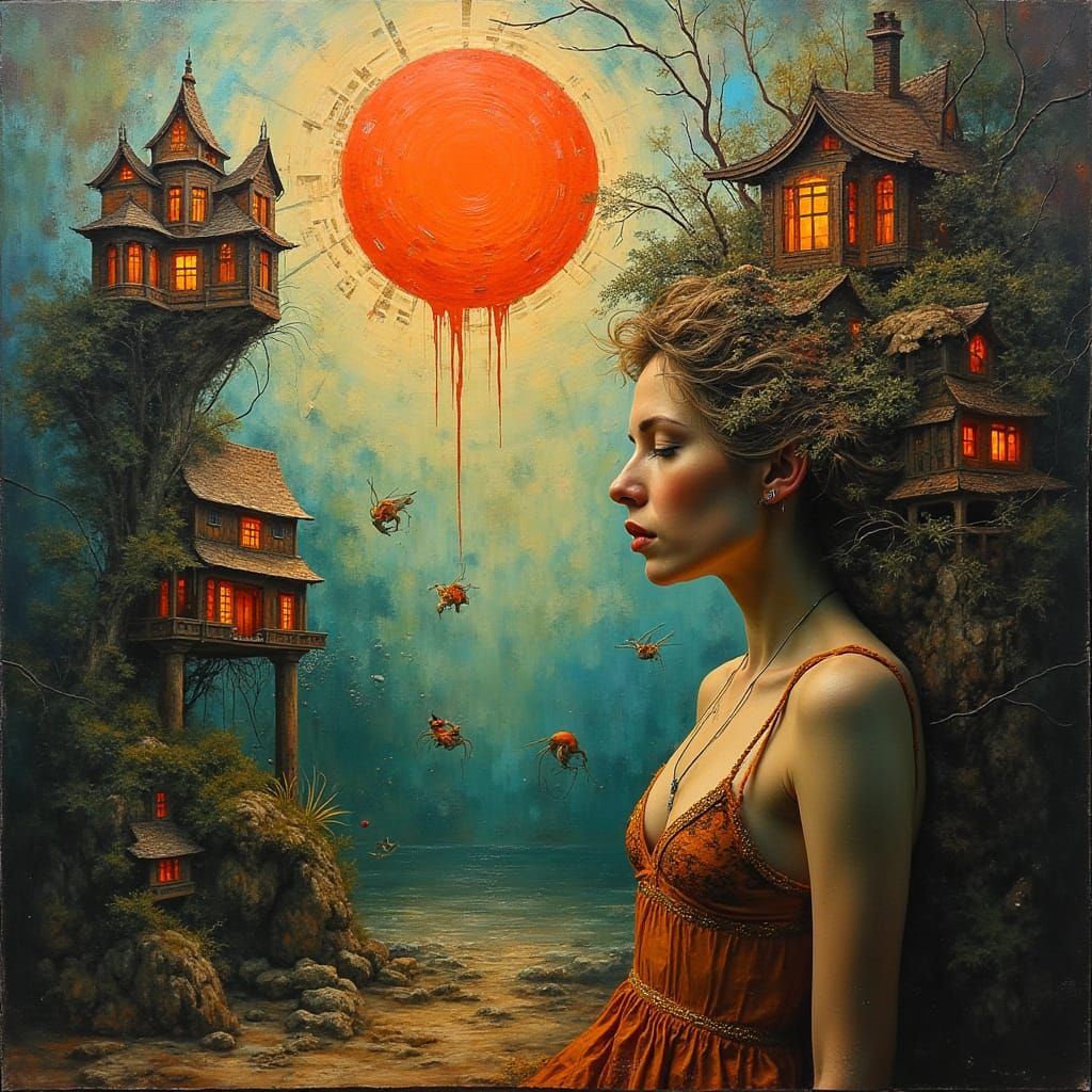 Vibrant Cyberpunk Dreamscape with Fragmented Forms and Glowi...