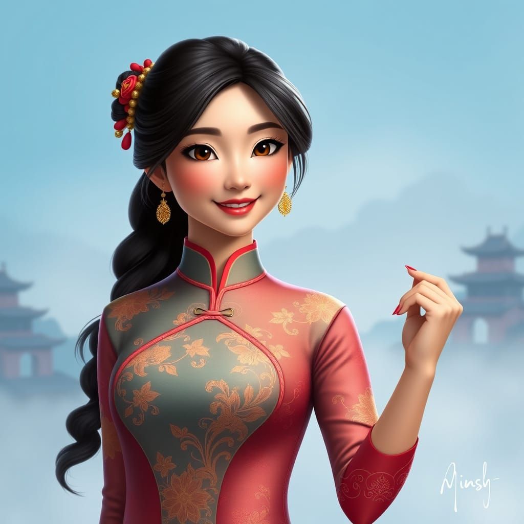 Hyperrealistic Disney-Inspired Portrait of Mulan in Traditio...
