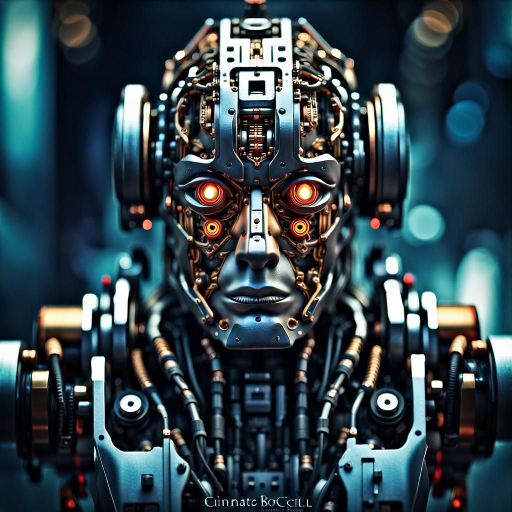 Hyperrealistic Robot Face with Intricate Details
