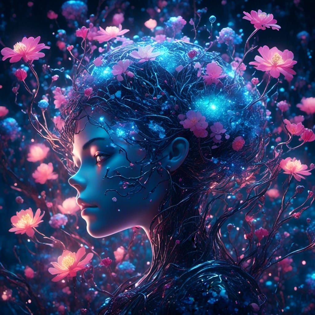 Surreal Neuron Flowers Sprout in Dark Cosmos