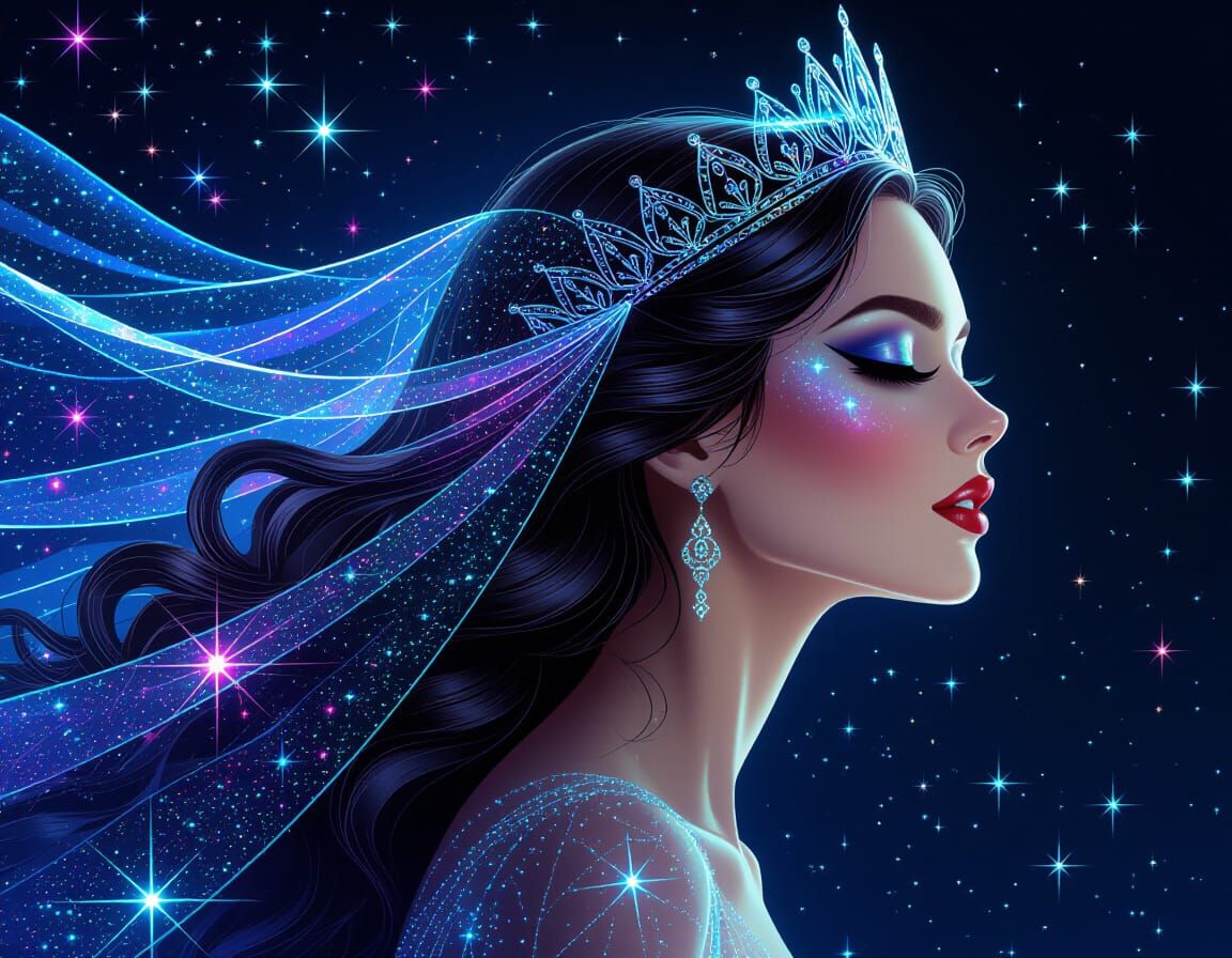 Queen of Night Emerges with Cosmic Star Cape