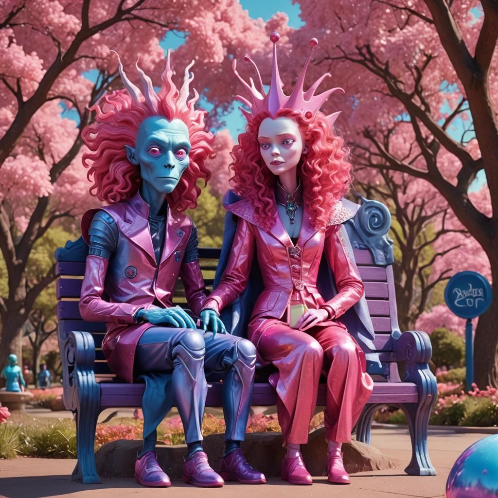 Alien King and Queen on Pink Planet, Pixar Style