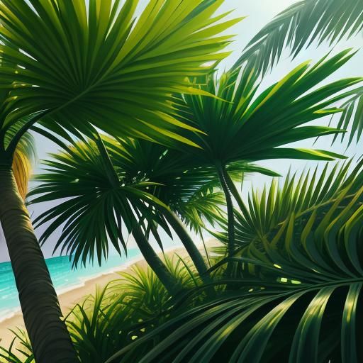 Hyperrealistic Palm Trees on Colorful Beach