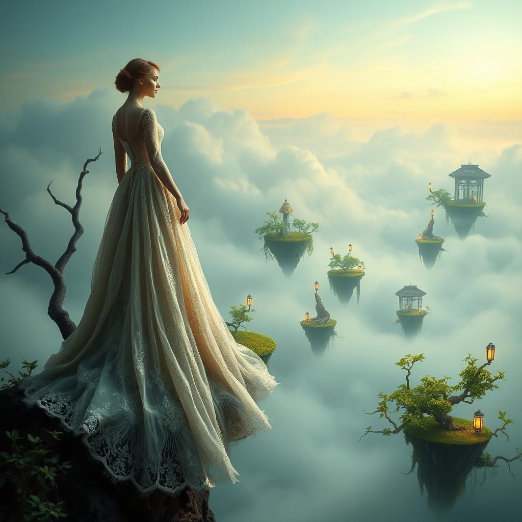 Floating Victorian Goddess in Dreamlike Isles
