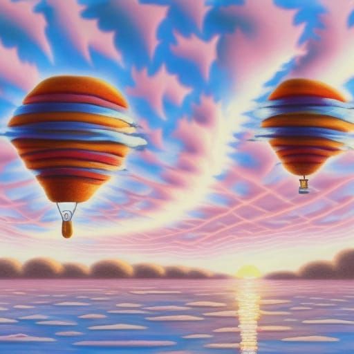 Surreal Sunrise with Floating Hot Air Balloons