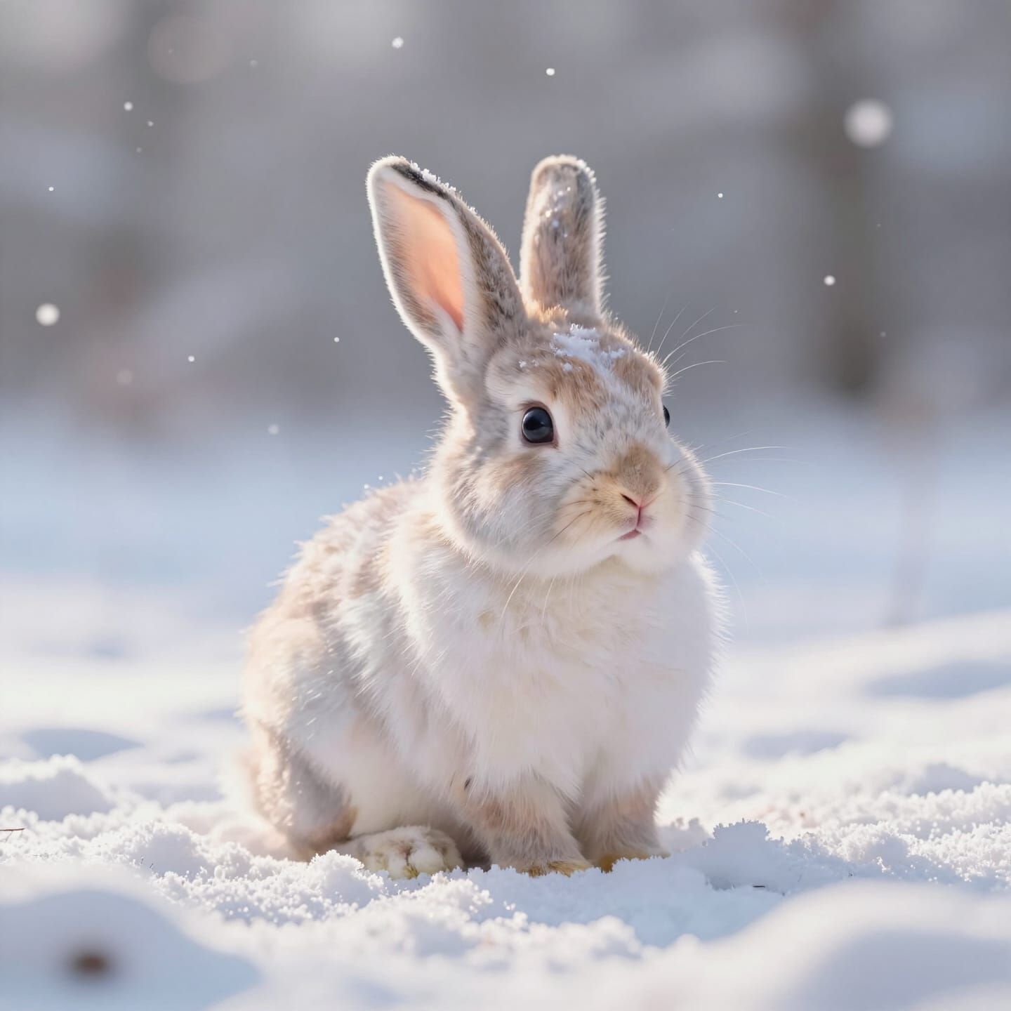 Adorable Fluffy Bunny in Snowy Field