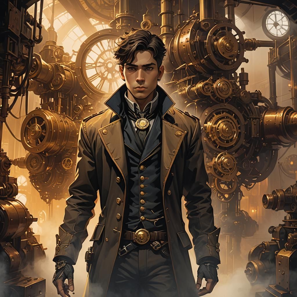 Steampunk Engineer in Industrial Tech Noir Style
