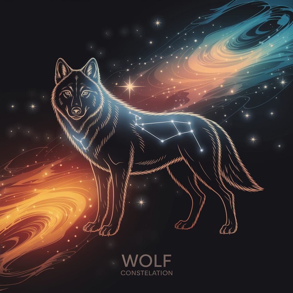 Wolf Constellation in Vibrant Cosmic Colors
