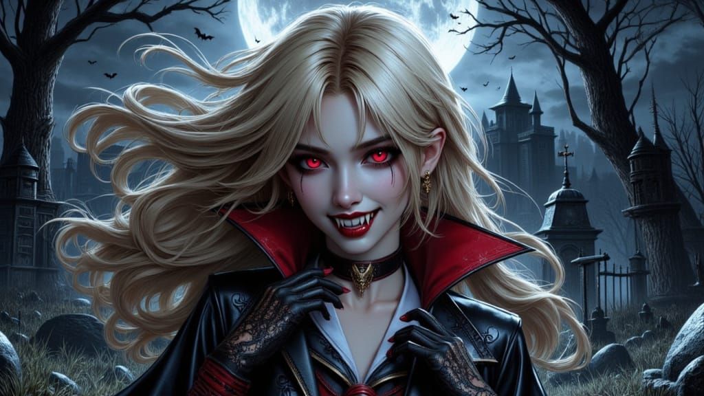 Sailor Moon as Vampire in Graveyard, Anime Style