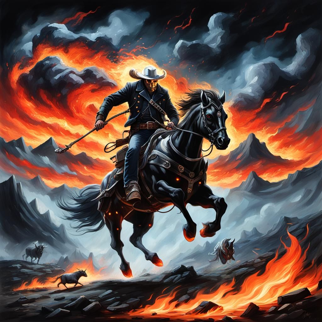 Ghost Riders Pursue Burning Steer in the Sky