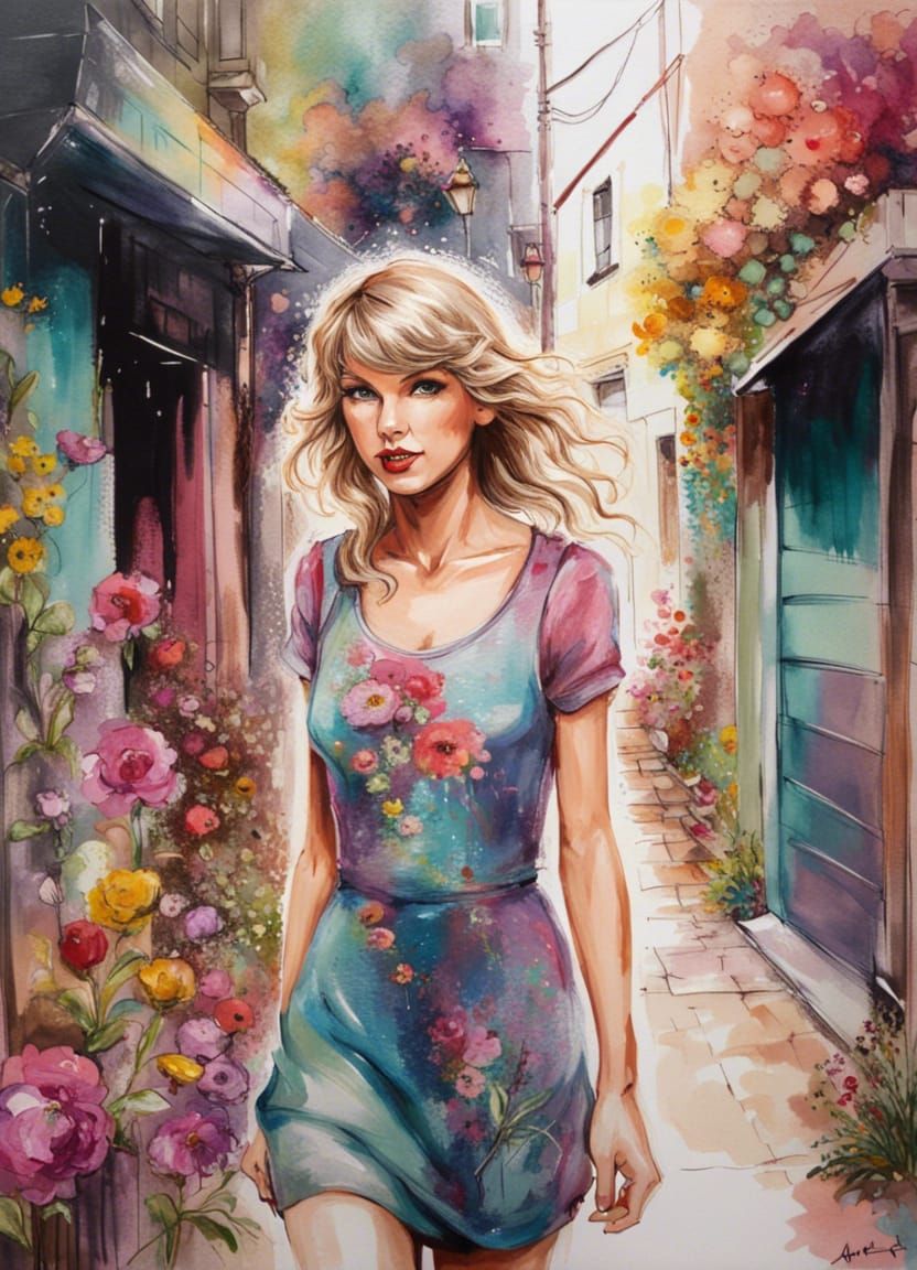 Dreamy Portrait of Woman in Floral European Street