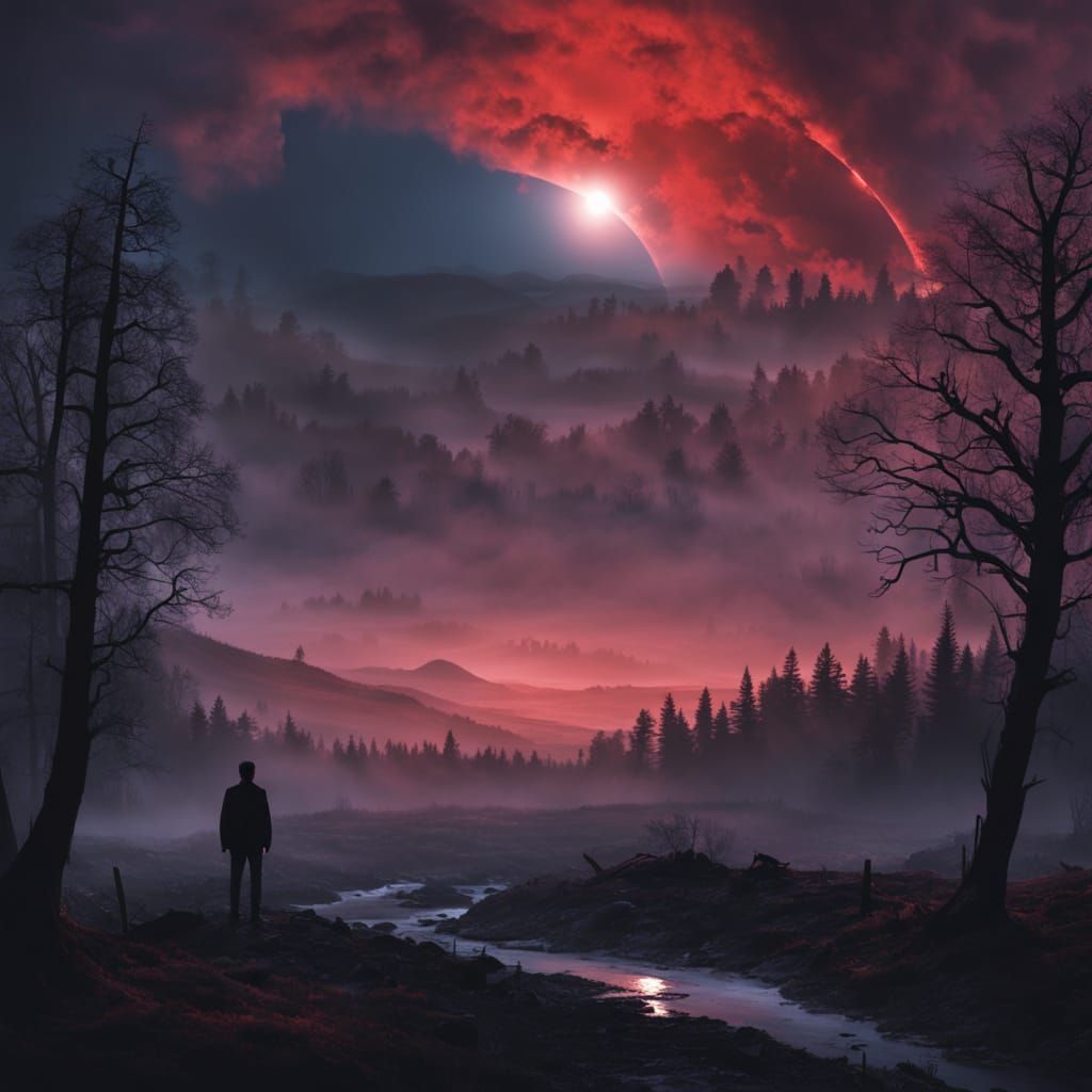 Surreal Eclipse Landscape in Dark Fantasy Style