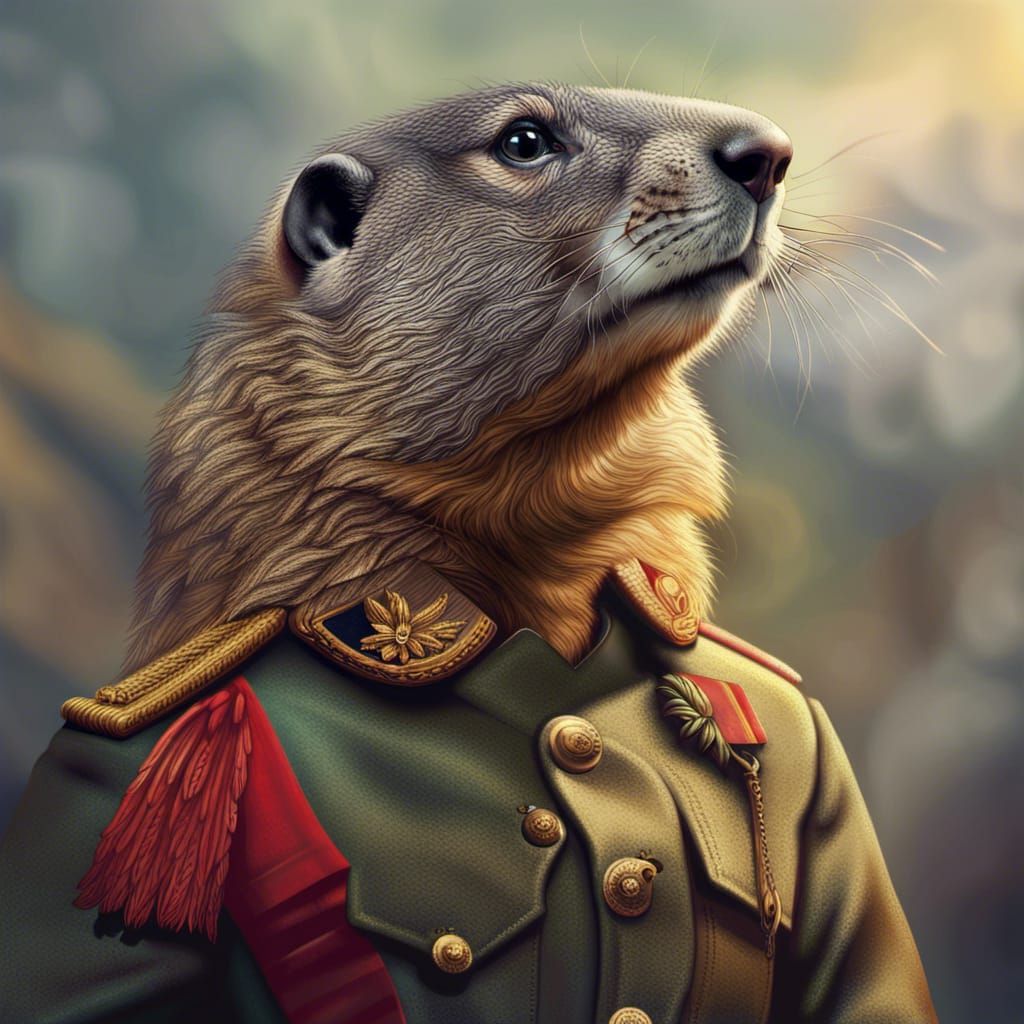 Marmot in Military Uniform: Hyperrealistic Concept Art