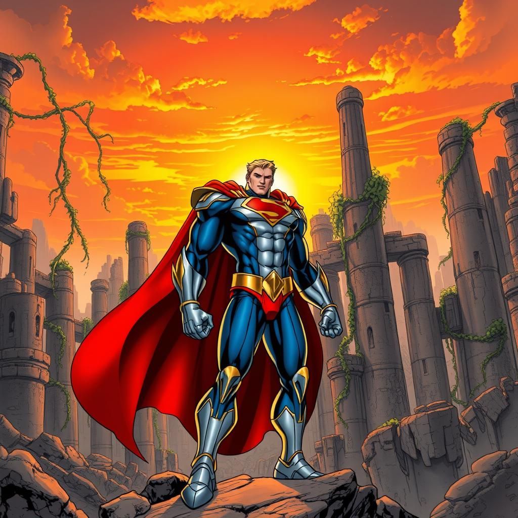Superboy Prime in Ancient Ruins at Sunset